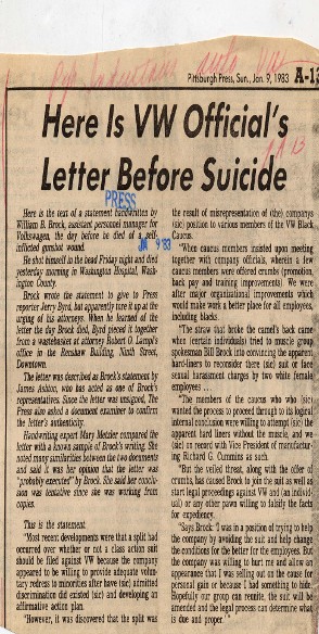 Here is VW Official's Letter Before Suicide Newspaper Clipping